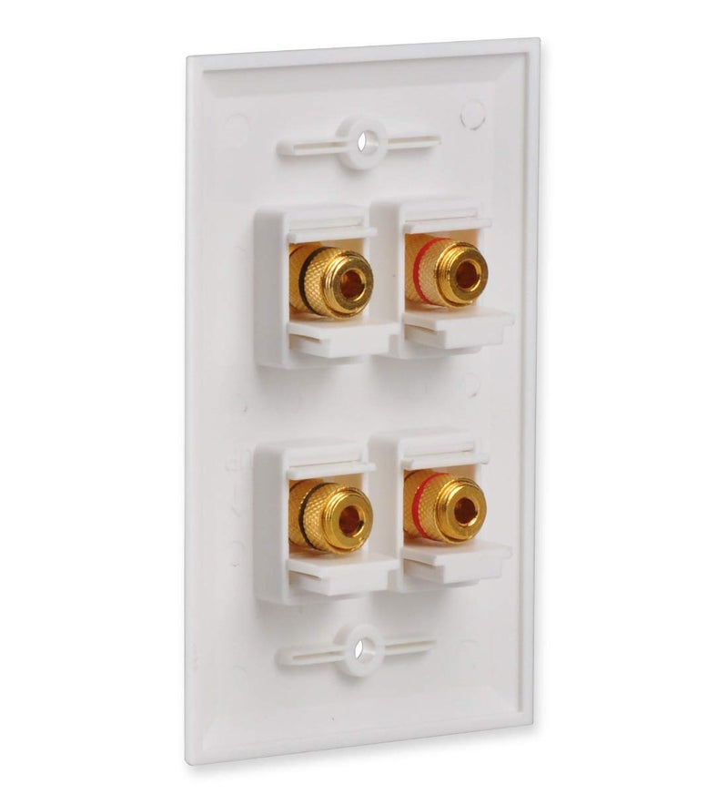 HTTX Speaker Wall Plate with 4 Banana Binding Posts, HTTX White Gold-Plated Female Speaker Wire Socket Connector for Wallplate with Black & Red Rings - Image 2